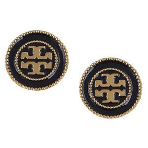 TORY BURCH • Black Double Circle Logo Earrings